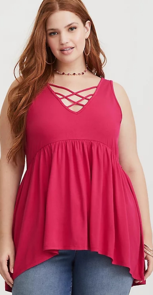 Torrid Pink Super Soft Strappy Hi-Low Hem Babydoll Tank